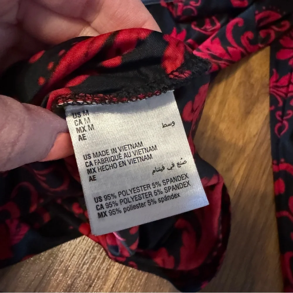 INC International Concepts Black & Red Long-Sleeve Draped Front Top - Picture 6 of 7